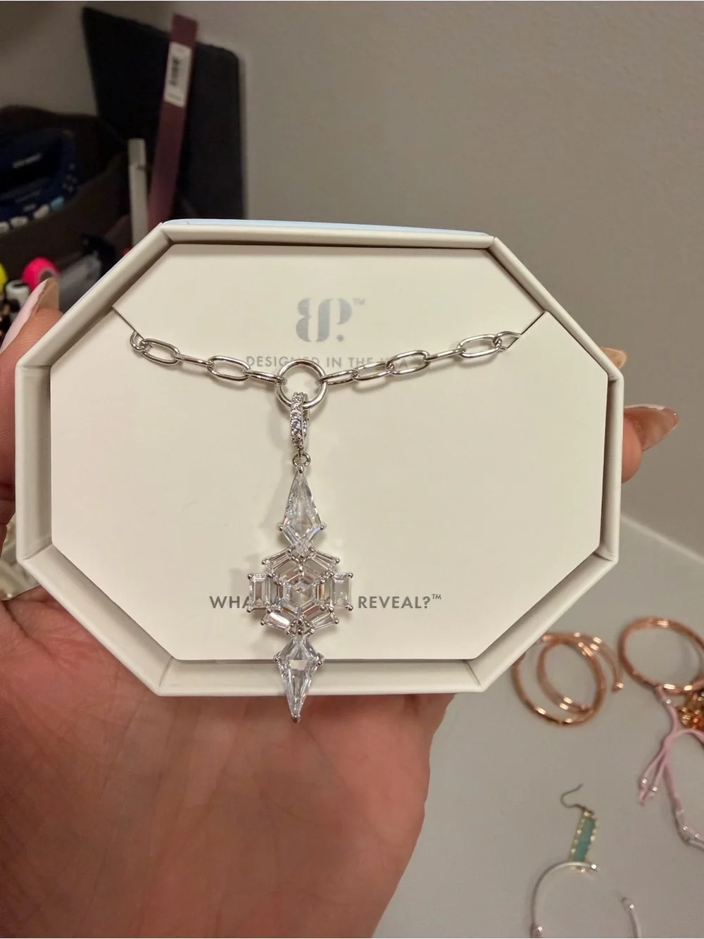 Silver Crystal Drop Necklace BP NWT “Kaleidoscope Wonder”